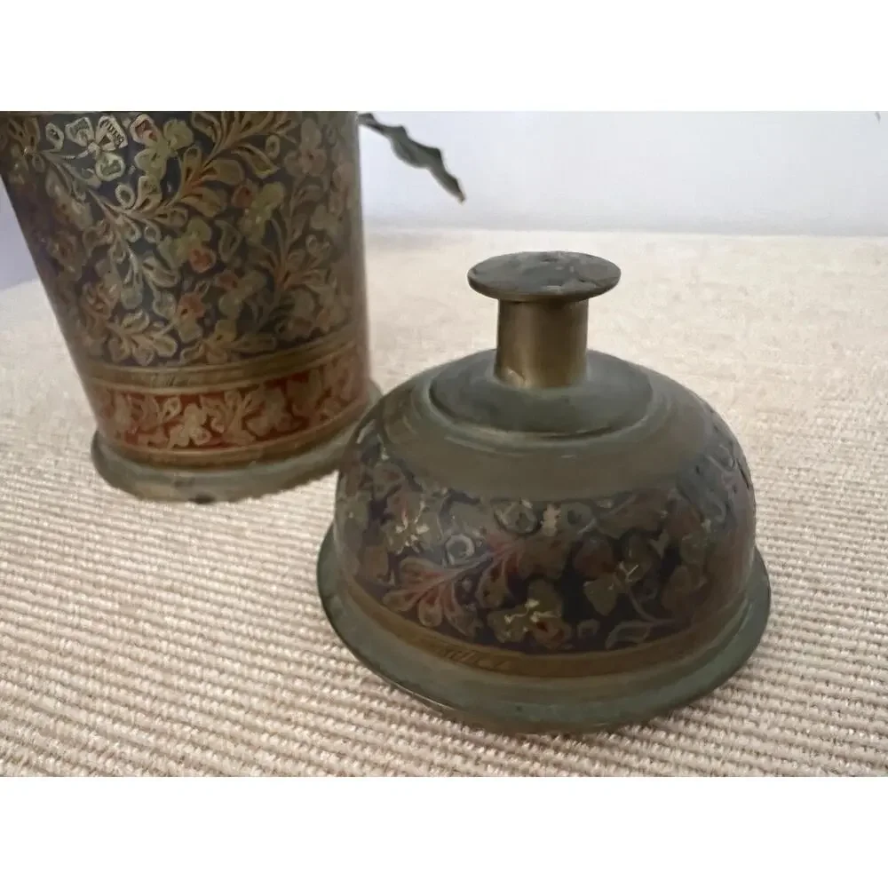 Vintage Brass Lidded Canister Hand Etched Bell Top Jar Bohemian Trinket Box